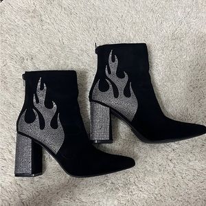 Sequined black flame boots